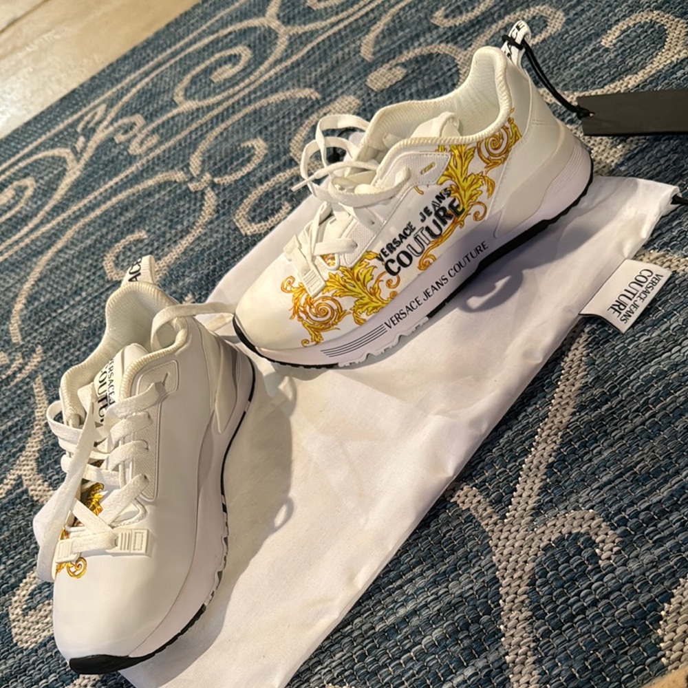 Versace Jeans Couture White and Gold Sneakers
